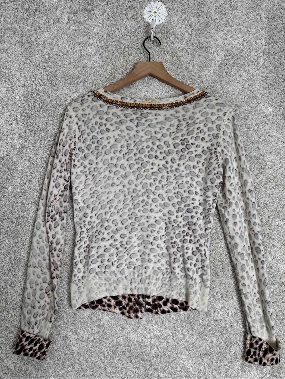 Parasuco Retro animal print Cropped Long Sleeve Cardigan Sweater Small - Picture 7 of 10